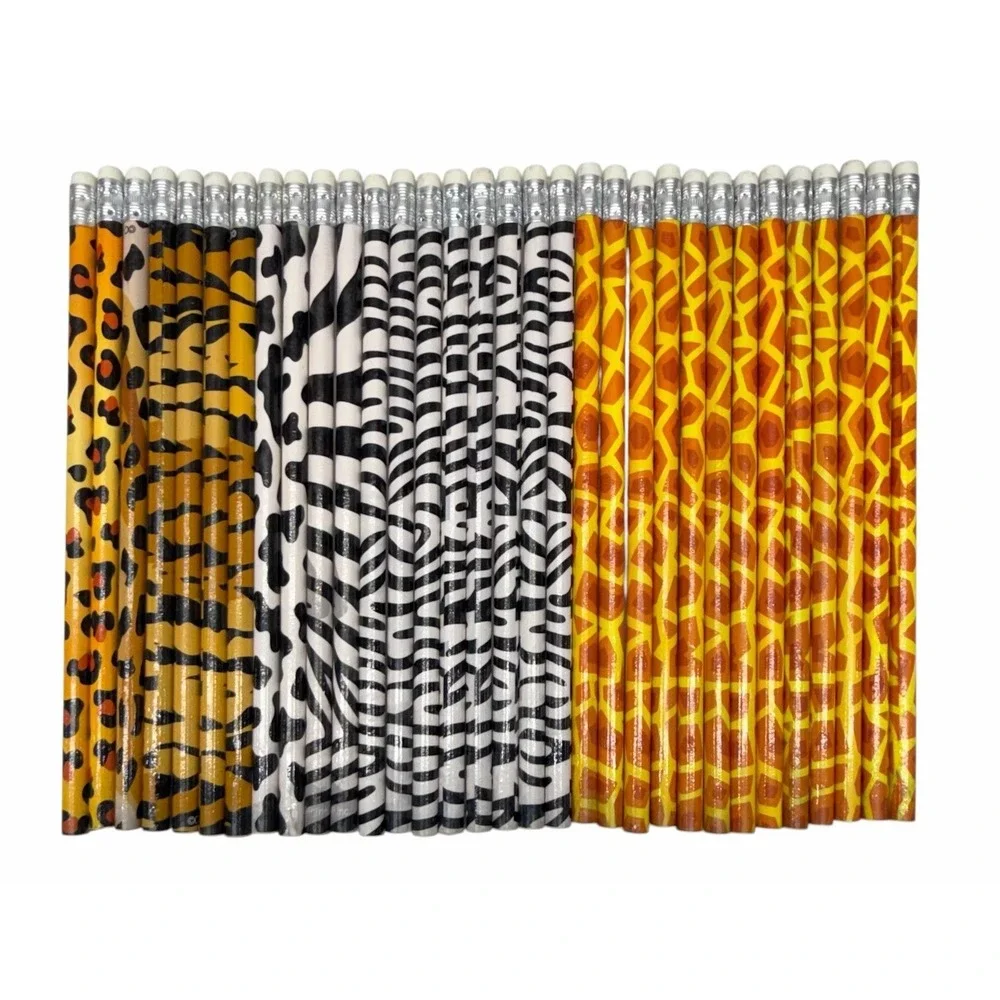 Lot of 32 Animal Print Pencils Giraffe, Zebra, Leopard, Tiger, Cow All NEW